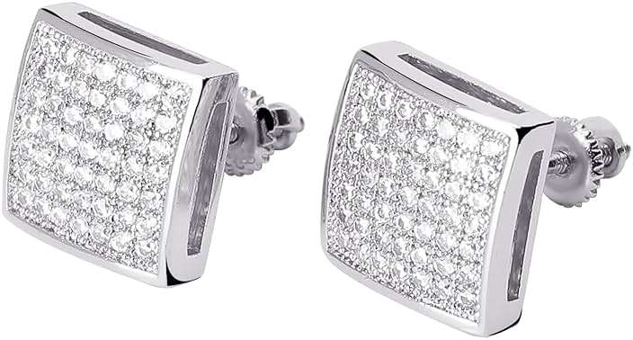 TOPGRILLZ 925 Sterling Silver Square Screw Stud Earrings 14K Gold Plated 5A+ Cubic Zirconia Iced Out Square Screw Back Hypoallergenic Cube Large Stud Earrings For Men Women - Image 7