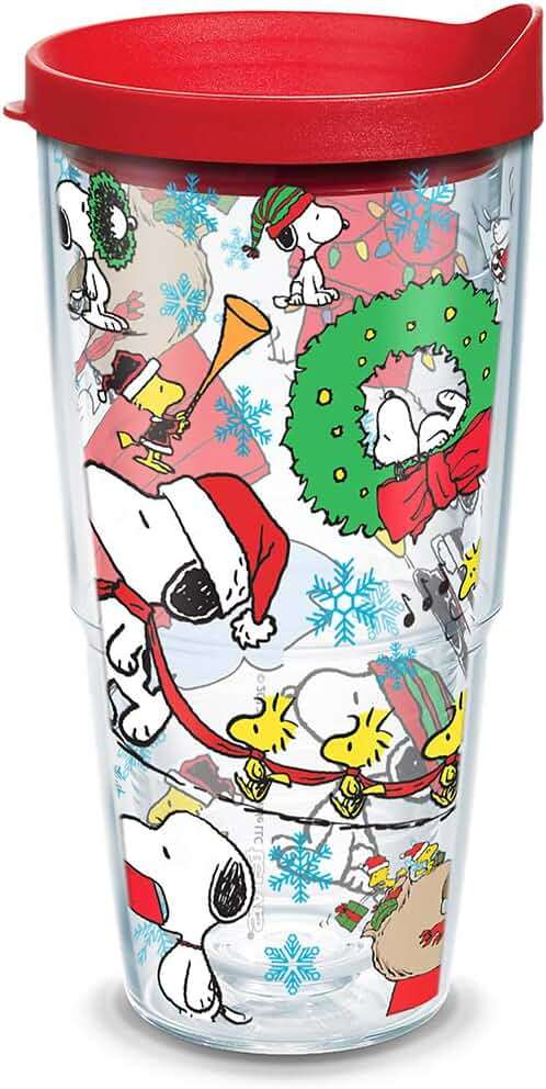 Tervis Peanuts Christmas Collage Made in USA Double Walled Insulated Tumbler Travel Cup Keeps Drinks Cold & Hot, 24oz, Classic - Image 1