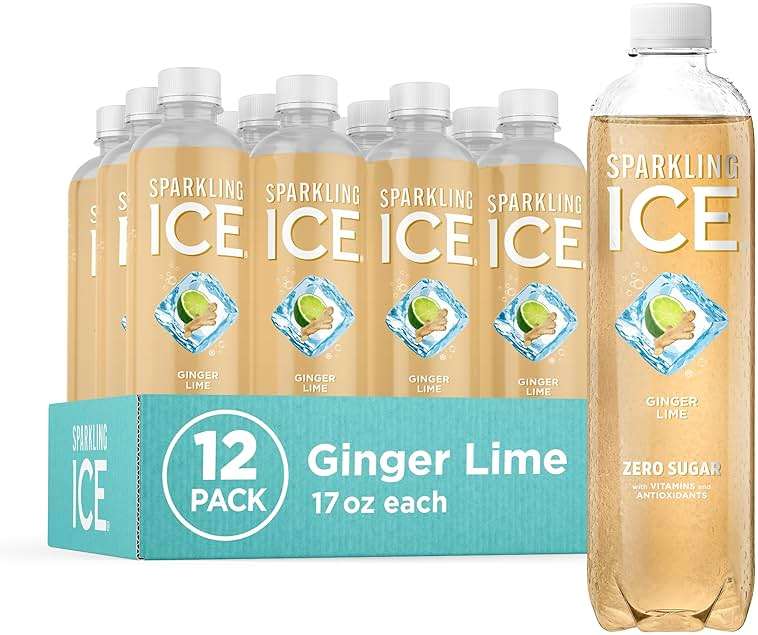 Sparkling Ice, Ginger Lime Sparkling Water, Zero Sugar Flavored Water, with Vitamins and Antioxidants, Low Calorie Beverage, 17 fl oz Bottles (Pack of 12) - Image 1