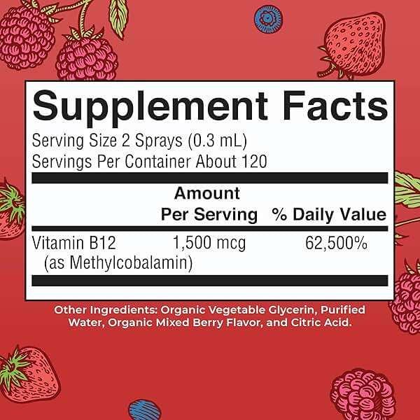 MARYRUTH'S Organic Methyl B12 Spray | 1,500 mcg B12 Per Serving | Methylcobalamin | Energy Metabolism | Cognitive Function | Neuro Health | Vegan | Gluten Free | Sugar Free | 1 Fl Oz - Image 2