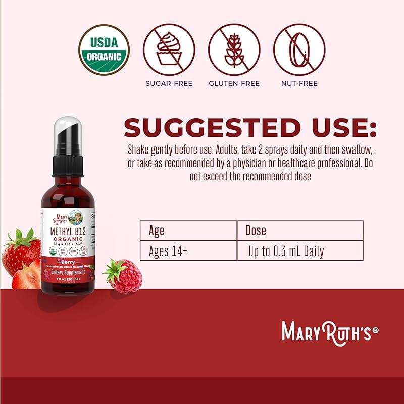 MARYRUTH'S Organic Methyl B12 Spray | 1,500 mcg B12 Per Serving | Methylcobalamin | Energy Metabolism | Cognitive Function | Neuro Health | Vegan | Gluten Free | Sugar Free | 1 Fl Oz - Image 3
