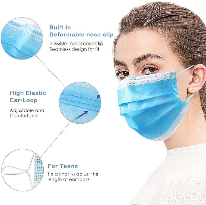 Wecolor 100 PCS Blue Masks, Disposable Face Mask, 3 Ply Protection Masks - Image 6