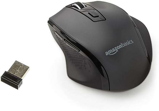 Amazon Basics Portable Wireless Computer Mouse, Ergonomic, 2.4 GHz Optical, DPI Adjustable, Easy to Use, Compatible With PC, Mac, Laptop, Black - Image 1