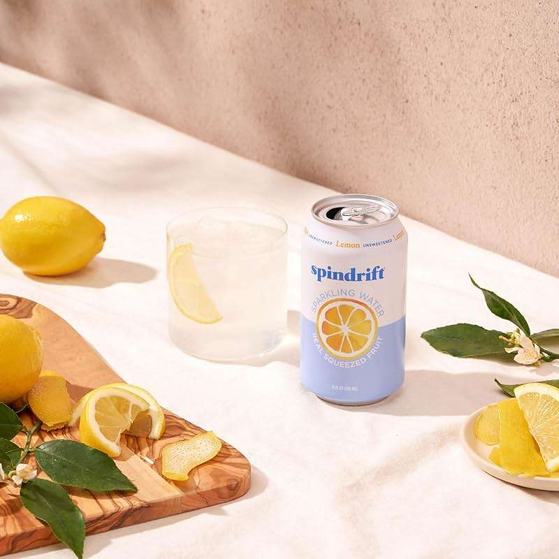 Spindrift Sparkling Water, Lemon Flavored, Made with Real Squeezed Fruit, 12 Fl Oz Cans, Pack of 24 (Only 3 Calories per Can) - Image 6