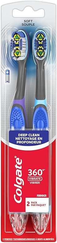 Colgate 360 Vibrate Deep Clean Battery Operated Toothbrush Pack, Soft with 1 AAA Battery Included, 2 Count - Image 1