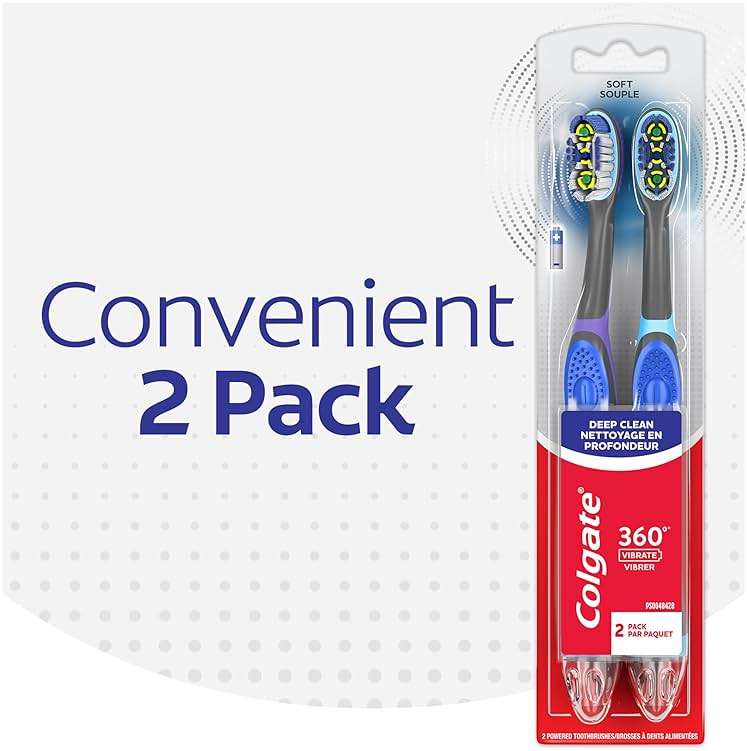 Colgate 360 Vibrate Deep Clean Battery Operated Toothbrush Pack, Soft with 1 AAA Battery Included, 2 Count - Image 3