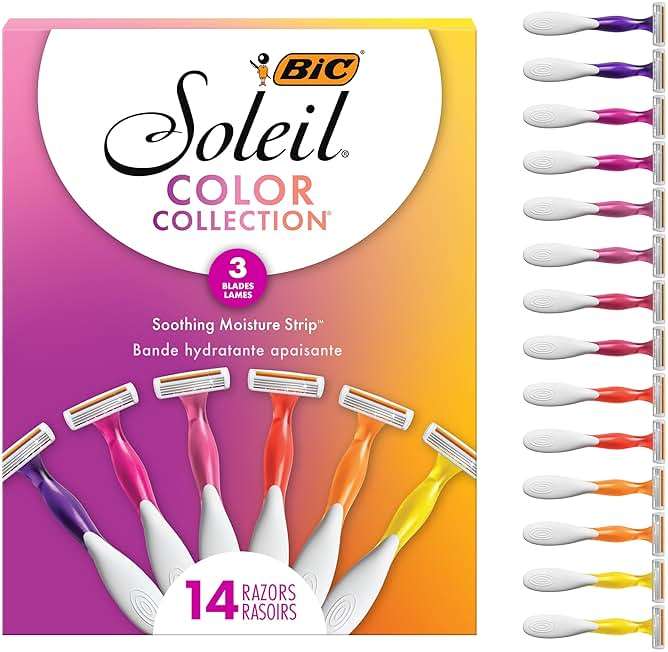 BIC Soleil 3 Colors Women's Disposable 3-Blade Razors, Aloe Vera Strip, College Dorm Room Essential, Shower Caddy and Toiletry Bag Ready, 14-Pack - Image 2