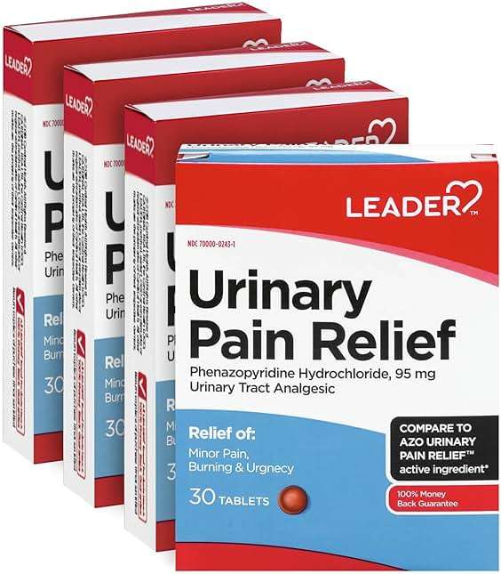 LEADER Urinary Maximum Strength, Fast Action for Burning & Urgency, Phenazopyridine Hydrochloride 95 mg, 30 Tablets, 4-Pack - Image 1