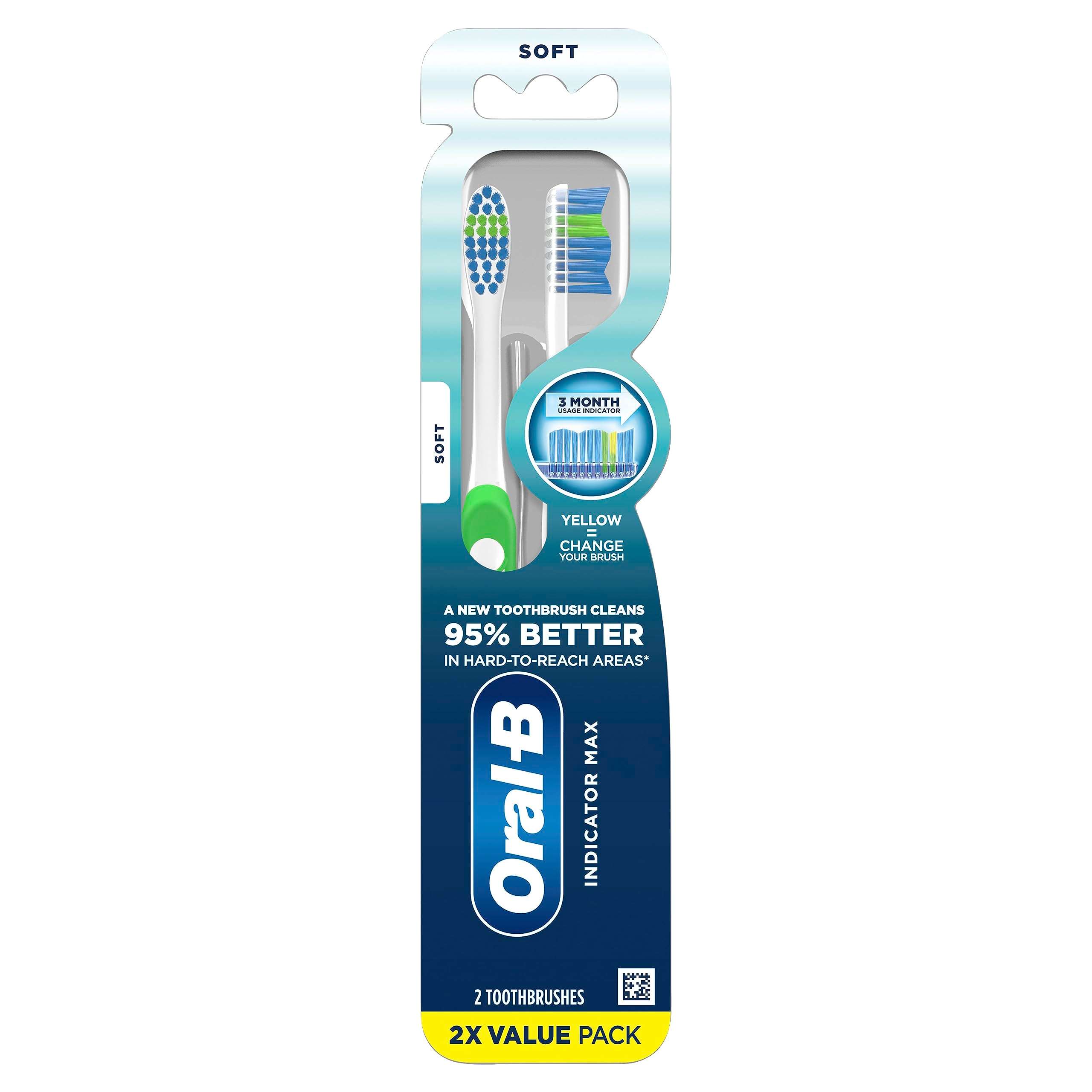 Oral-B Pro Health Fights Plaque & Tartar, 2 Count Soft Manual Toothbrush Pack, Indicator Bristles, Plaque Fighter, Gentle on Teeth - Image 1