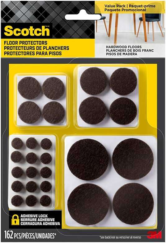 Scotch Felt Pads 162 PCS Brown, Felt Furniture Pads for Protecting Hardwood Floors, Round, Assorted Sizes Value Pack, Self-Stick design, Protecting from nicks, dents and scratches (SP847-NA) - Image 3