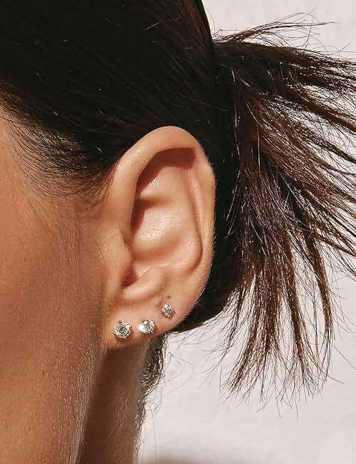 Kainier Women's 14K Gold Plated CZ Stud Earrings Simulated Diamond Round Cubic Zirconia Ear Stud Set（5 Pairs)… - Image 5