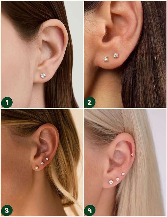 Kainier Women's 14K Gold Plated CZ Stud Earrings Simulated Diamond Round Cubic Zirconia Ear Stud Set（5 Pairs)… - Image 6