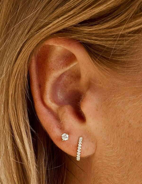 Kainier Women's 14K Gold Plated CZ Stud Earrings Simulated Diamond Round Cubic Zirconia Ear Stud Set（5 Pairs)… - Image 7