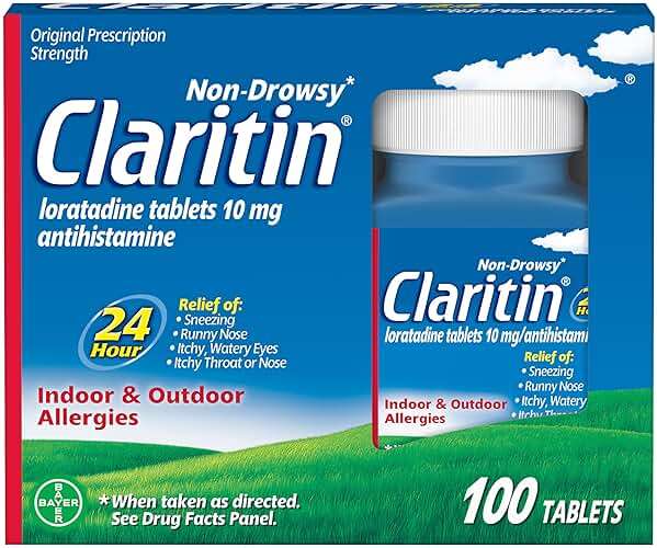 Claritin Allergy Medicine for Adults, 24-Hour Non-Drowsy Loratadine 10mg Pills, Antihistamine, 100 Tablets - Image 1