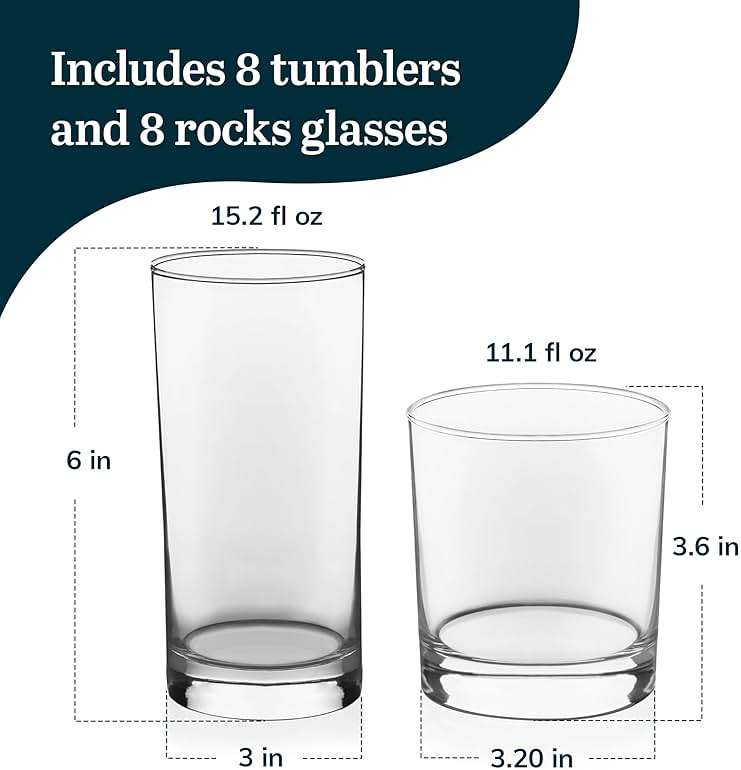 Libbey Province Tumbler and Rocks Glass Set, Elegant Drinkware Glasses Set of 16, Tall Drinking Glasses for Everyday Use or Any Special Occasion - Image 3