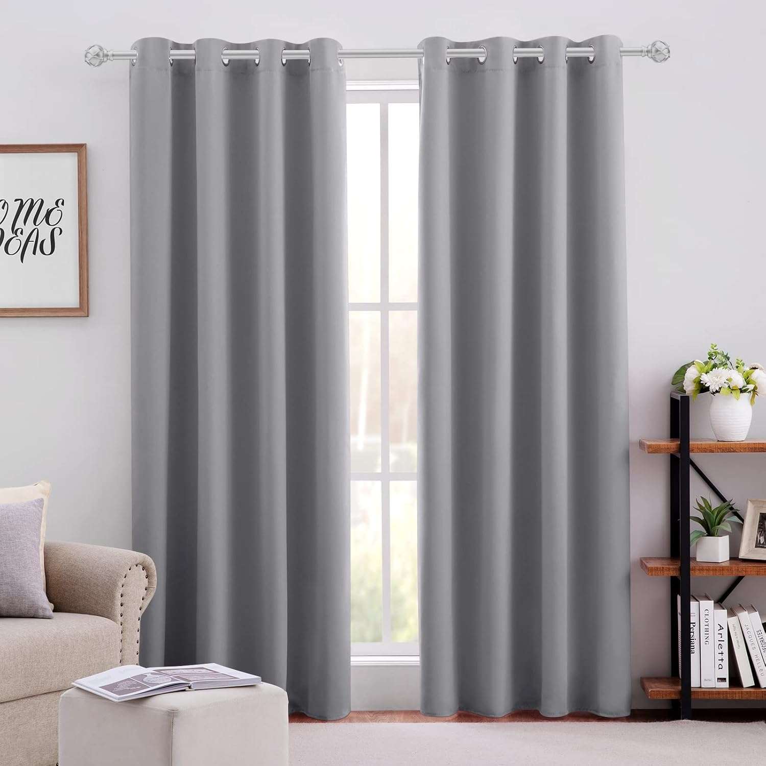 HOMEIDEAS Blackout Curtains for Bedroom 52 X 84 Inch Long 2 Panels Set Light Grey/Gray Room Darkening Curtains/Drapes, Soundproof Thermal Grommet Window Curtains for Living Room - Image 1