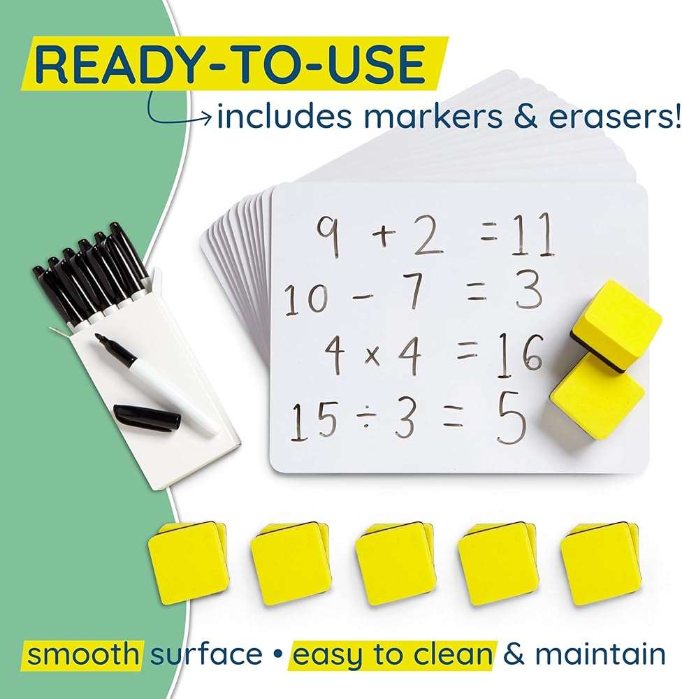 Blue Summit Supplies 30 Pack Mini Dry Erase Boards Classroom Set, Small Whiteboards for Students, Markers and Erasers, Lapboards Ideal for Individuals, Teachers, Students, Groups, 30 White Board Pack - Image 4