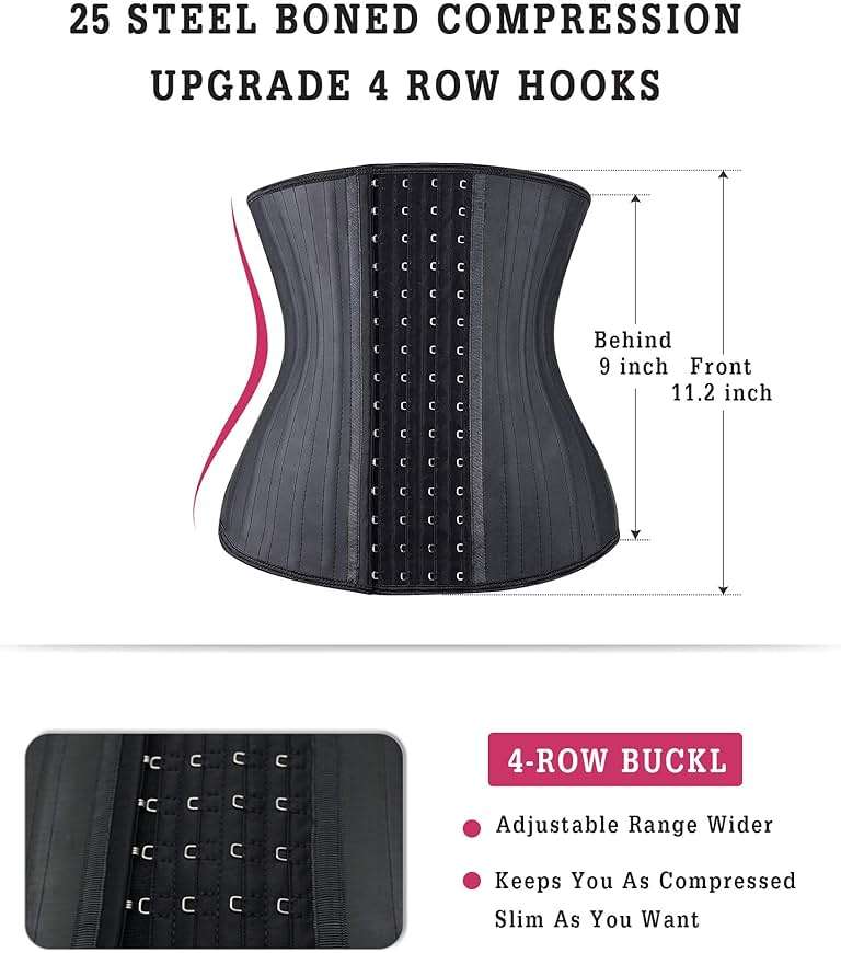 YIANNA Waist Trainer for Women Latex Underbust Waist Corsets Cincher Hourglass Body Shaper 4 Hooks - Image 2