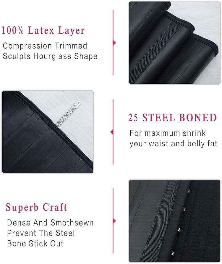 YIANNA Waist Trainer for Women Latex Underbust Waist Corsets Cincher Hourglass Body Shaper 4 Hooks - Image 3