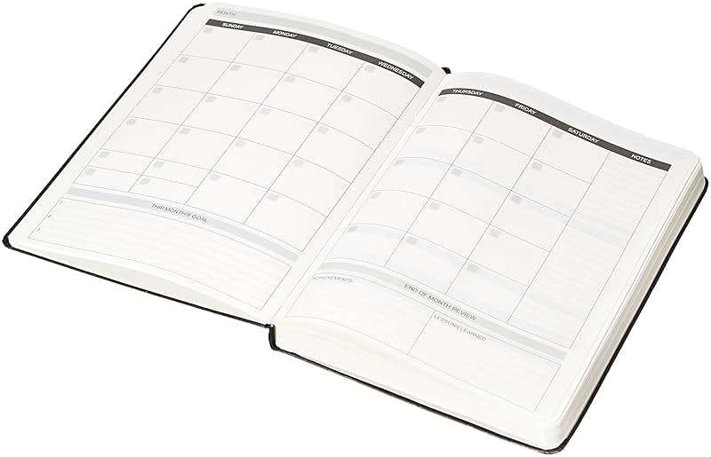 Amazon Basics Daily Planner and Journal, Weekly and Monthly, Undated, Productivity Organization with Goals, Hardcover, 5.8" x 8.25", Black - Image 3