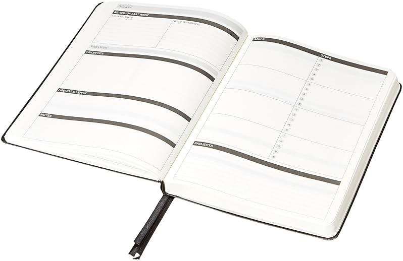 Amazon Basics Daily Planner and Journal, Weekly and Monthly, Undated, Productivity Organization with Goals, Hardcover, 5.8" x 8.25", Black - Image 5