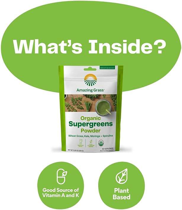 Amazing Grass Super Greens Booster: Greens Powder Smoothie Mix with Spirulina, Moringa, Wheat Grass & Kale Smoothie Booster, Chlorophyll Providing Greens, 30 Servings - Image 5
