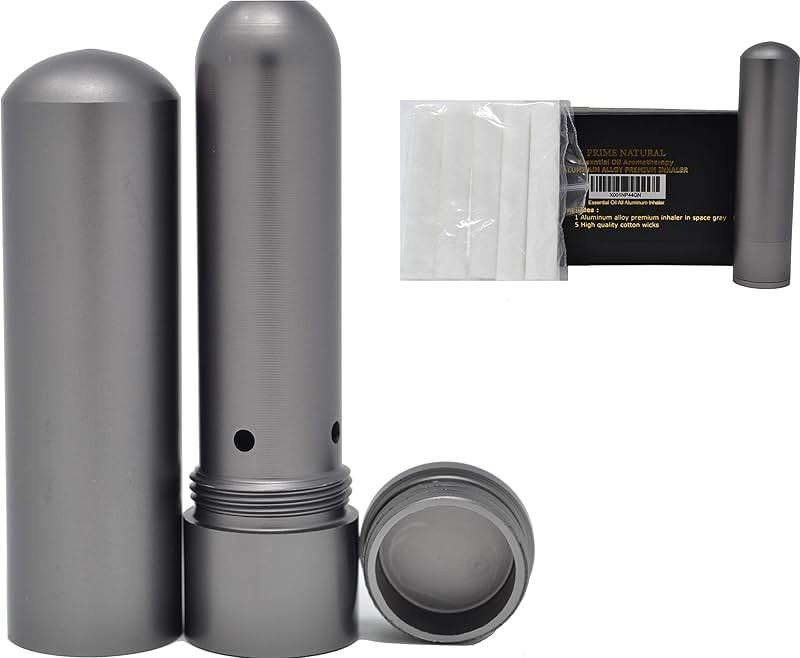Prime Natural Essential Oil Aluminum Alloy Premium Blank Nasal Inhaler - Refillable Aluminum Empty Metal Inhaler - Space Gray Color - Comes with 5 Cotton Wicks - For Aromatherapy - Image 1