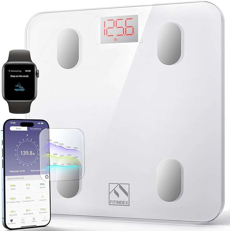FITINDEX Smart Scale for Body Weight, FSA&HSA Eligible, Scale with BMI, Body Fat, Muscle Mass, Bluetooth,13 Body Composition Analyzer, Sync APP, Digital Bathroom, 400lb, White - Image 1