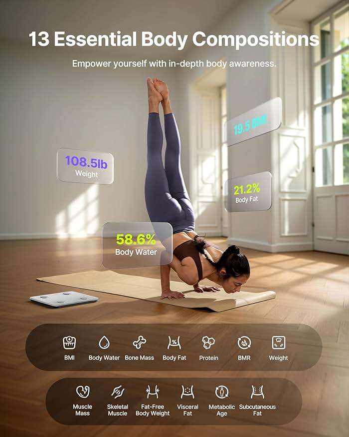 FITINDEX Smart Scale for Body Weight, FSA&HSA Eligible, Scale with BMI, Body Fat, Muscle Mass, Bluetooth,13 Body Composition Analyzer, Sync APP, Digital Bathroom, 400lb, White - Image 3