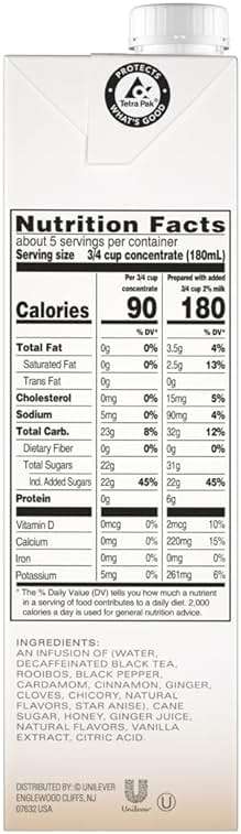 TAZO Decaf Chai Latte, Black Tea Concentrate, Easy-to-Serve Chai Tea for Everyday Lattes, Hot or Iced Tea and Mocktails, 32 oz Tea Mix Carton - Image 2