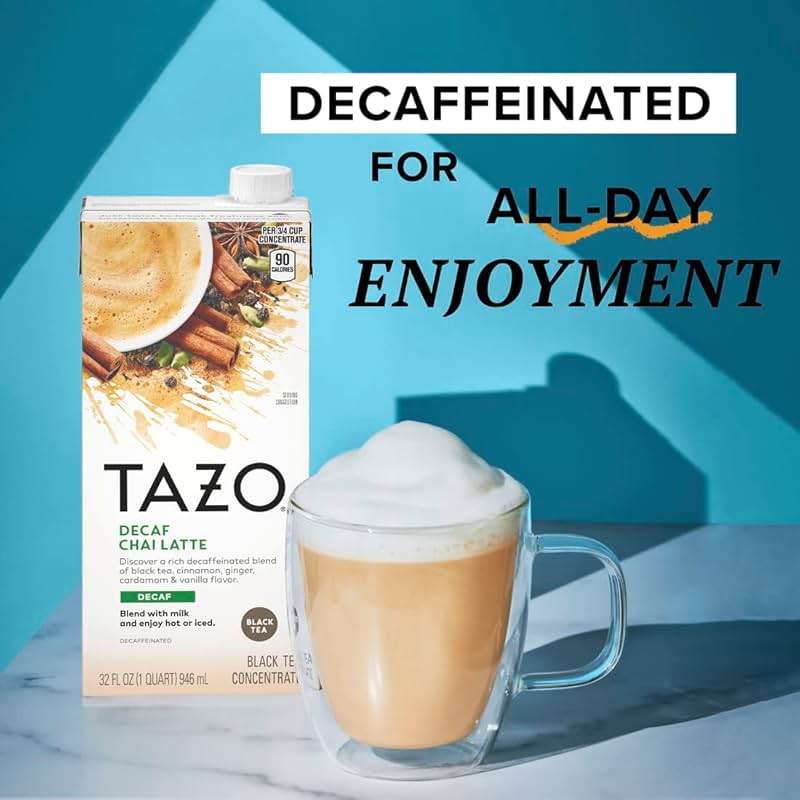 TAZO Decaf Chai Latte, Black Tea Concentrate, Easy-to-Serve Chai Tea for Everyday Lattes, Hot or Iced Tea and Mocktails, 32 oz Tea Mix Carton - Image 6