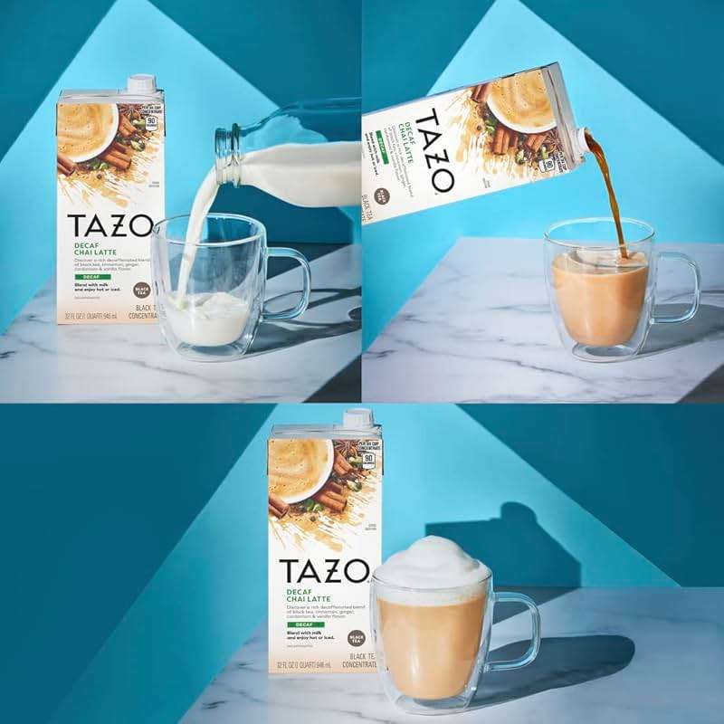 TAZO Decaf Chai Latte, Black Tea Concentrate, Easy-to-Serve Chai Tea for Everyday Lattes, Hot or Iced Tea and Mocktails, 32 oz Tea Mix Carton - Image 7