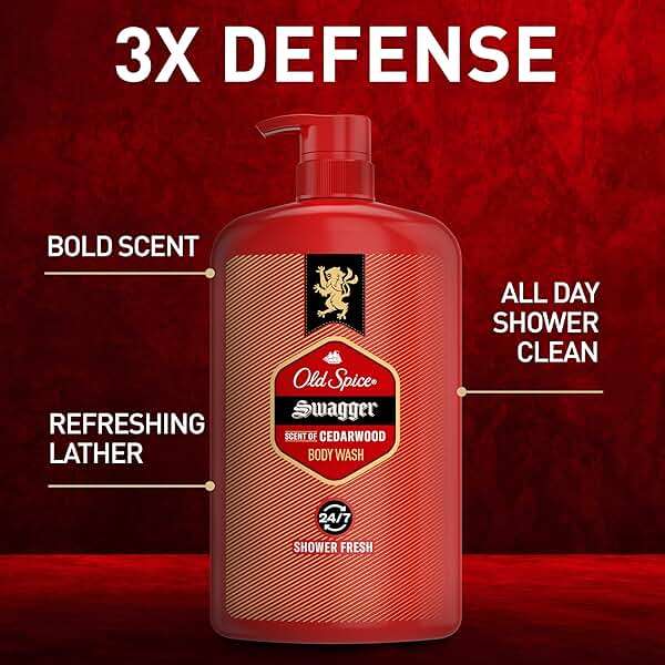 Old Spice Body Wash for Men, 24/7 Shower Fresh with Long Lasting Scent, Refreshing 3X Defense, Red Collection, Swagger with Cedarwood Scent, 33.4 oz (Pack of 4) - Image 2
