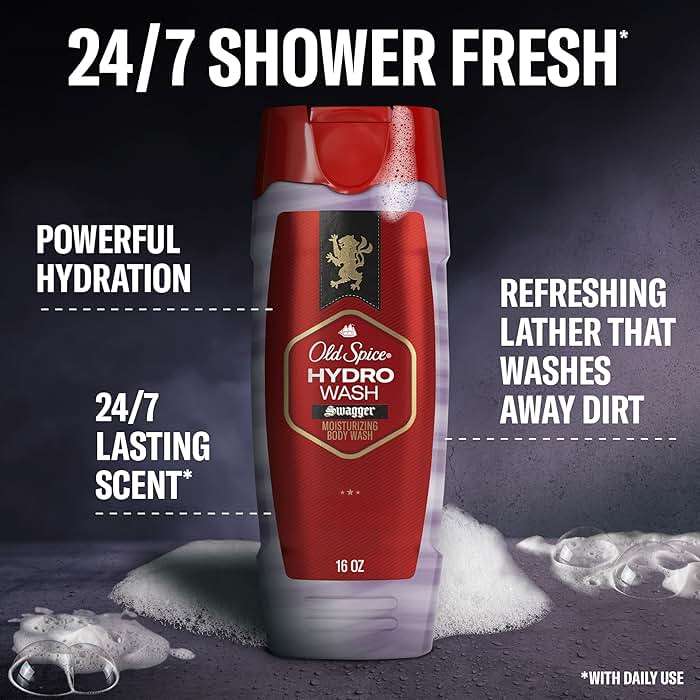 Old Spice Moisturizing Body Wash for Men, Hydro Wash, 2-in-1 Long Lasting Scent & Deep Hydration, 24/7 Shower Fresh, Smoother Swagger Scent, 16 oz (Pack of 4) - Image 2