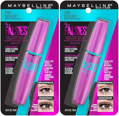 Maybelline Volum' Express Falsies Volumizing, Washable Mascara, Blackest Black, 2 Count - Image 2