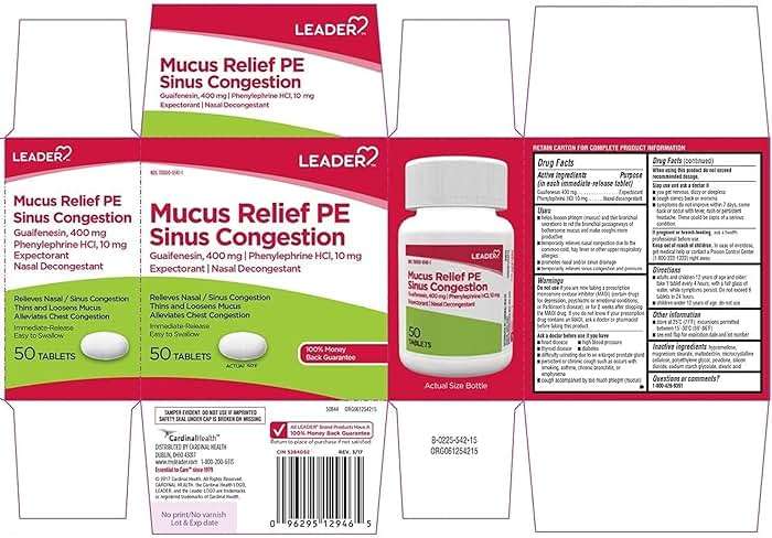 Leader Mucus Relief PE Sinus Congestion, Expectorant; Nasal Decongestant, Thins and Loosens Mucus, Immediate-Release, Alleviates Chest Congestion, 50 Tablets (Pack of 2) - Image 6