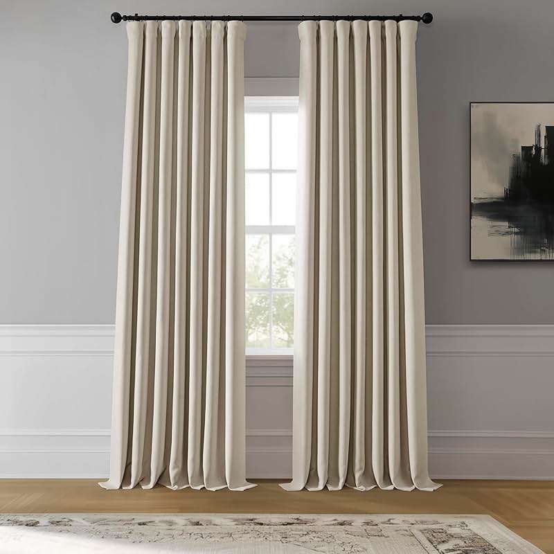 HPD Half Price Drapes - Faux Linen Curtains for Living Room (1 Panel) - 50W X 108L - Textured Room Darkening Curtains for Bedroom 108 Inches Long - Drapes for Home Decor, Birch Taupe - Image 1