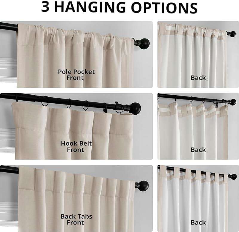 HPD Half Price Drapes - Faux Linen Curtains for Living Room (1 Panel) - 50W X 108L - Textured Room Darkening Curtains for Bedroom 108 Inches Long - Drapes for Home Decor, Birch Taupe - Image 4