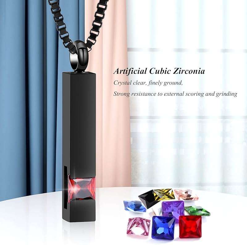 XSMZB Crystal Cremation Urn Jewelry Cube Memorial Ashes Necklace Pendant Keepsake- Black Birthstone Series - Image 4