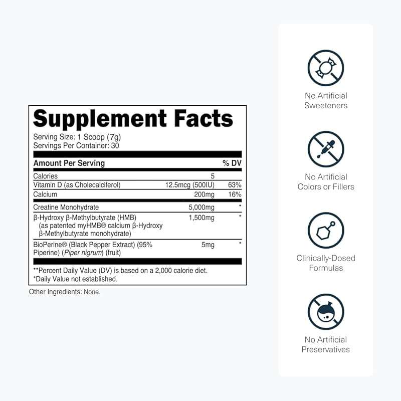 Transparent Labs Creatine HMB - Creatine Monohydrate Powder with HMB for Muscle Growth, Increased Strength, Enhanced Energy Output, and Improved Athletic Performance - 30 Servings, Unflavored - Image 3