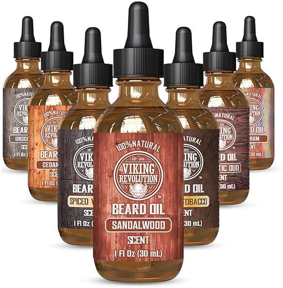 Viking Revolution Beard Oil for Men - Natural Mens Beard Oil with Argan Oil and Jojoba Oil - Beard Softener, Strengthens and Moisturizes - Beard Conditioner for Men (Sandalwood, 1 Pack) - Image 1
