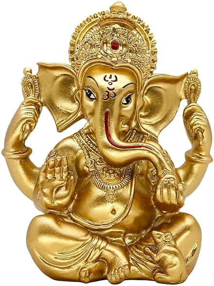 alikiki Indian Ganesh Statue Diwali Decor - Hindu God Diwali Gifts Small Golden Color Lord Ganesha Idol Home Mandir Pooja Murti Item Meditation Yoga Room Altar Decor Diwali Puja Gifts for Indian - Image 1