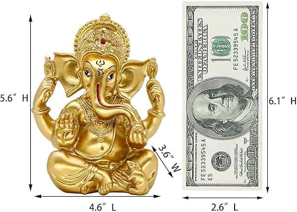 alikiki Indian Ganesh Statue Diwali Decor - Hindu God Diwali Gifts Small Golden Color Lord Ganesha Idol Home Mandir Pooja Murti Item Meditation Yoga Room Altar Decor Diwali Puja Gifts for Indian - Image 3