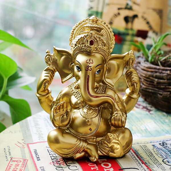 alikiki Indian Ganesh Statue Diwali Decor - Hindu God Diwali Gifts Small Golden Color Lord Ganesha Idol Home Mandir Pooja Murti Item Meditation Yoga Room Altar Decor Diwali Puja Gifts for Indian - Image 4