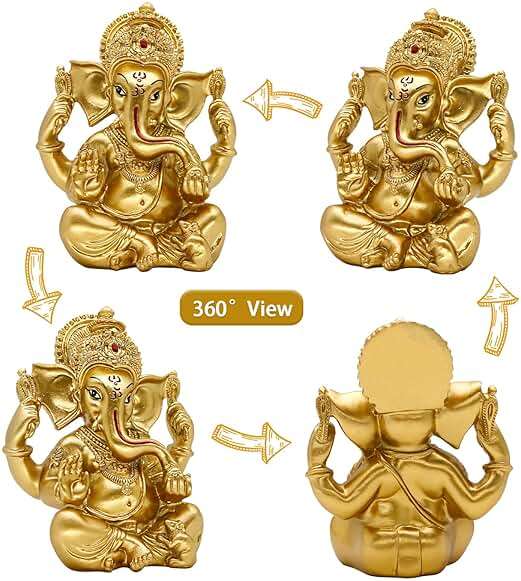 alikiki Indian Ganesh Statue Diwali Decor - Hindu God Diwali Gifts Small Golden Color Lord Ganesha Idol Home Mandir Pooja Murti Item Meditation Yoga Room Altar Decor Diwali Puja Gifts for Indian - Image 6
