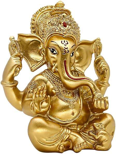 alikiki Indian Ganesh Statue Diwali Decor - Hindu God Diwali Gifts Small Golden Color Lord Ganesha Idol Home Mandir Pooja Murti Item Meditation Yoga Room Altar Decor Diwali Puja Gifts for Indian - Image 7