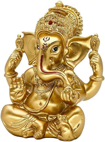 alikiki Indian Ganesh Statue Diwali Decor - Hindu God Diwali Gifts Small Golden Color Lord Ganesha Idol Home Mandir Pooja Murti Item Meditation Yoga Room Altar Decor Diwali Puja Gifts for Indian - Image 8
