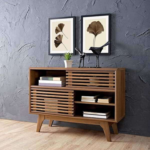 Modway Render Mid-Century Modern Two-Tier Display Stand in Walnut - Image 2
