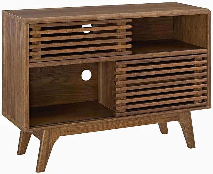 Modway Render Mid-Century Modern Two-Tier Display Stand in Walnut - Image 4