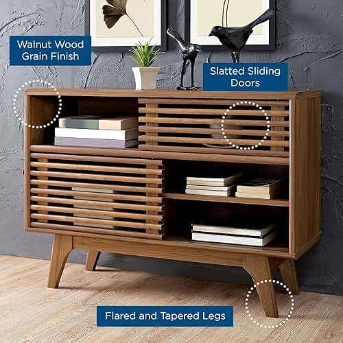 Modway Render Mid-Century Modern Two-Tier Display Stand in Walnut - Image 7
